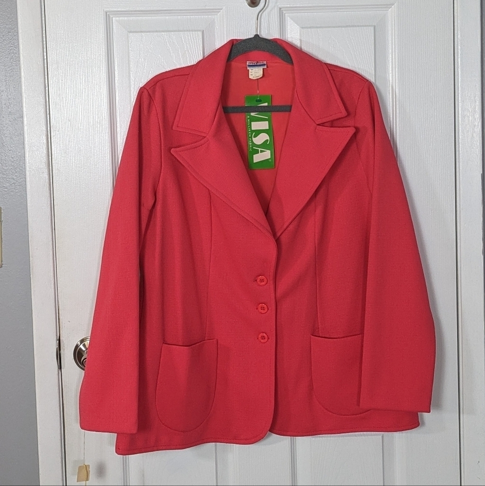 NWT Vintage 70s Pykettes Bright Pink Deadstock Button Up‎ Blazer Jacket Size 20